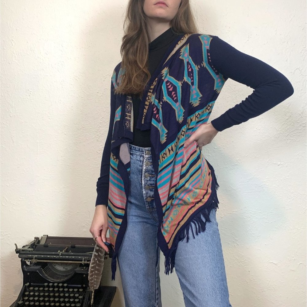 Say What blue sweater southwestern style cardigan sweater size medium